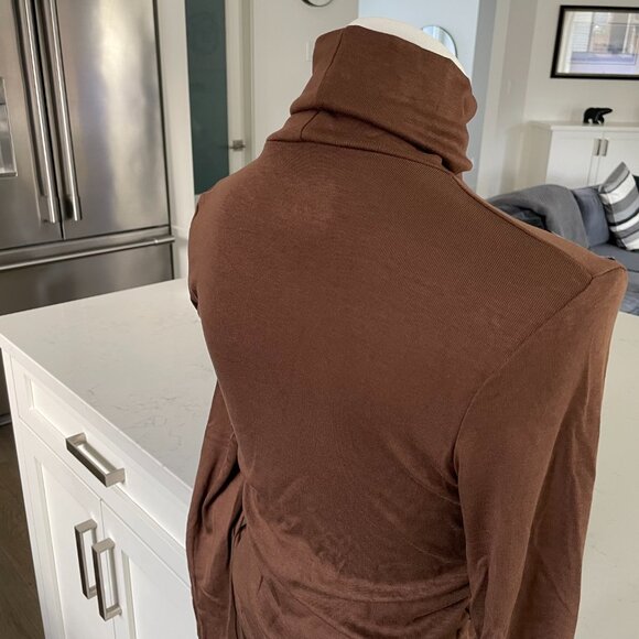 Anthropologie LS Mock Nk Viscose Blend Fine Ribbed Top Chocolate Brown Sz S NWOT - Picture 7 of 11
